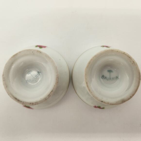 2 Porcelain Bavarian Urn Shaped Open‎ Salt Dip Cellars Roses Leaves Gold Trim - Picture 9 of 9